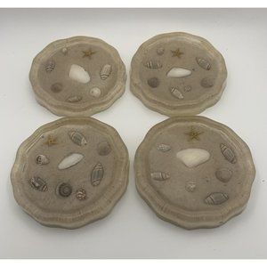 Vintage Lucite Resin Seashell Coasters Beach Decor Summer Patio Acrylic Lot of 4